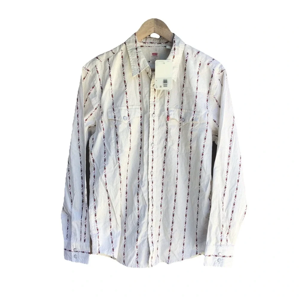 Levi's Western Snap Shirt Floral Stripe Standard Fit Pearl Snap Men's Medium NWT